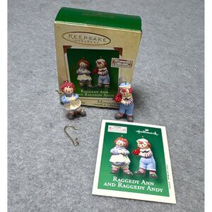 Hallmark 2002 Keepsake Raggedy Ann & Andy Miniature Ornaments Set of 2 Collectib